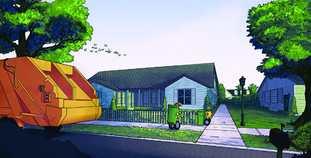 Illustration of robots collecting refuse
